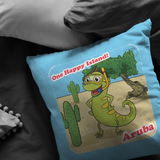 ARUBA Iguana Cactus Cartoon - Pillow - Blue Bckgrnd - Special Limited Time Discount! 20% OFF will be automatically deducted at checkout.