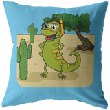 Iguana Cactus Cartoon - Pillow - Blue Background