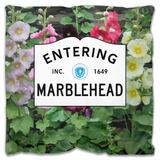 Entering Marblehead Sign, Holyhocks - Outdoor Pillow