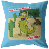 ARUBA Iguana Cactus Cartoon - Pillow - Blue Bckgrnd - Special Limited Time Discount! 20% OFF will be automatically deducted at checkout.