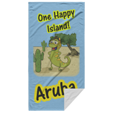 Aruba Iguana Cactus Cartoon - Beach Towel - Blue Bckgrnd - Special Limited Time Discount! 20% OFF will be automatically deducted at checkout.