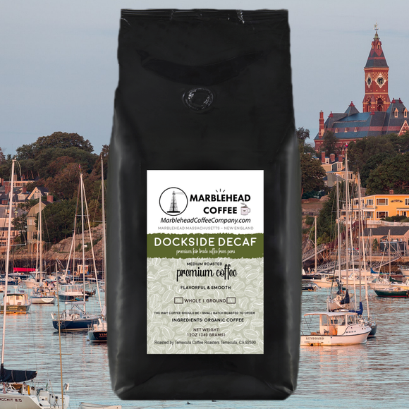 Dockside Decaf -Single source, organic, fair trade beans from Peru. Decaffeinated using 100% chemical free Swiss Water Process. (Medium Roast)   FRESH ROASTED TO ORDER & SHIPPED FREE TO YOUR DOOR!
