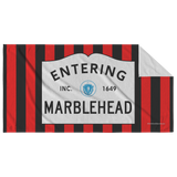 Entering Marblehead Sign Beach Towel - Red-Blk Bckgrnd