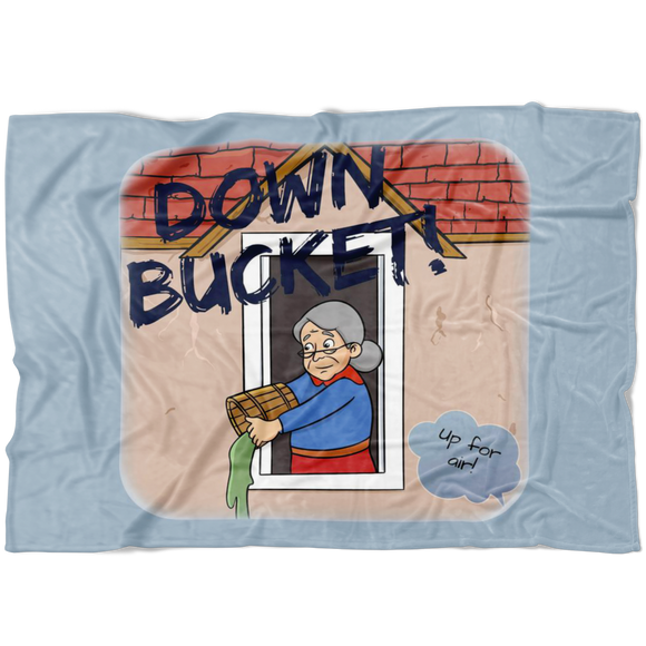 Down Bucket Cartoon - Lt Blue - Fleece Blanket
