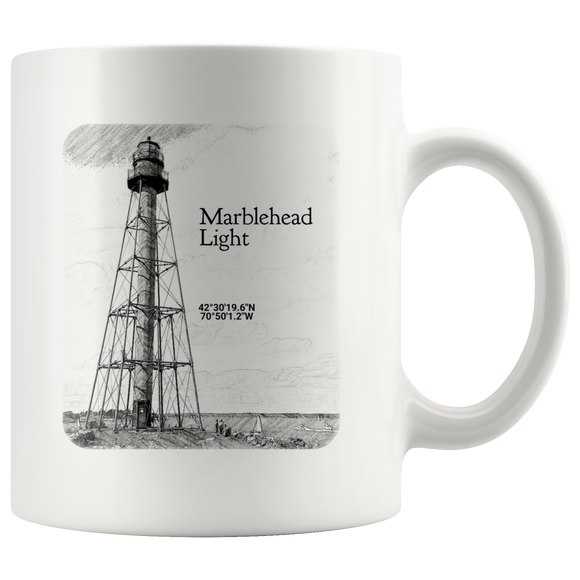 Marblehead - Lighthouse Sketch b&w lat-lon Mug v2