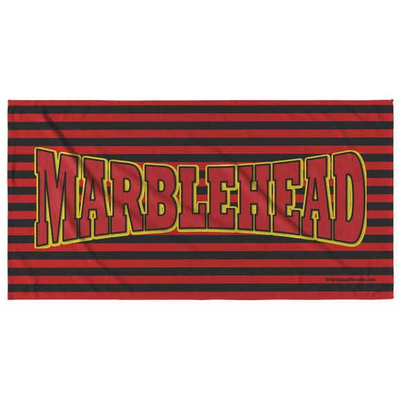 Marblehead Red-Blk Curve - Beach Towel - Red-Blk Stripe Bckgrnd