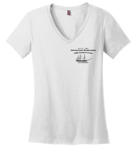 Destination Marblehead - USS Constitution - Ladies V-Neck T-Shirt (FRONT LEFT & BACK PRINT) - by District