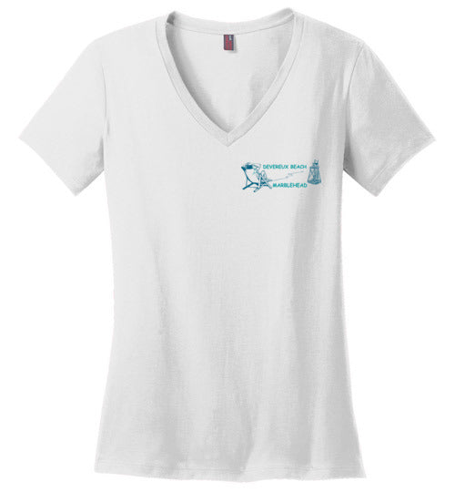 Devereux Beach, Marblehead v3 - Ladies V-Neck T-Shirt (FRONT ONLY PRINT) by District