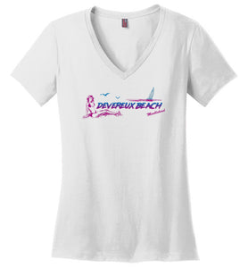 Devereux Beach, Marblehead v4 - Ladies V-Neck T-Shirt - by District