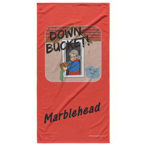 Down Bucket Cartoon - Beach Towel - Red Bckgrnd