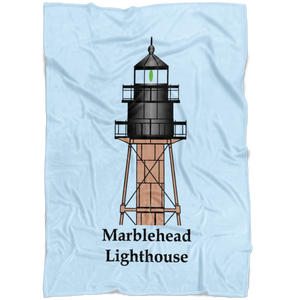 Marblehead Lighthouse Top - Lt  Blue - Fleece Blanket