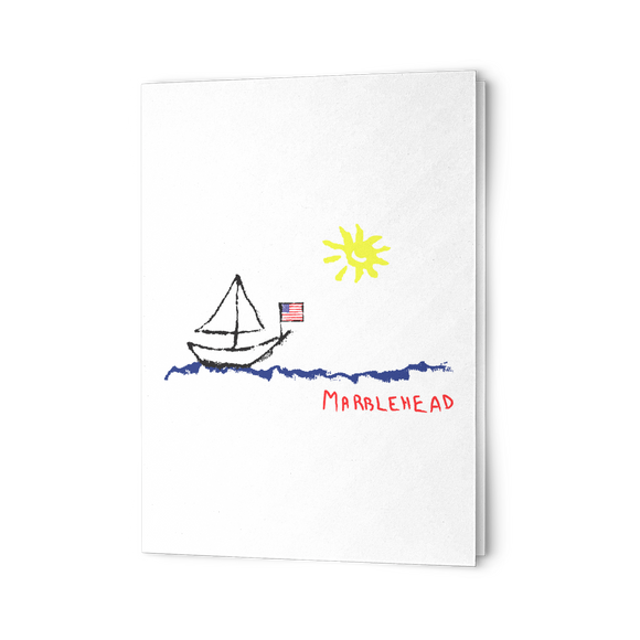 Marblehead - Sailboat & Sun Sketch 7x5 Note Card