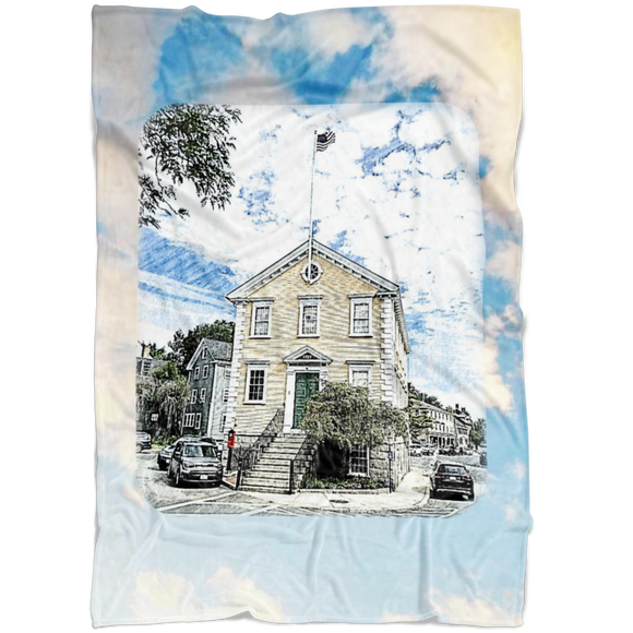 Marblehead - Old Town House Color Sketch - Clouds - Fleece Blanket