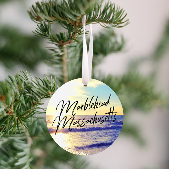 Marblehead Massachusetts - Sun & Waves Ornament - Get 50% OFF When you By 10 or more! Mix & Match! GREAT GIFT IDEA!