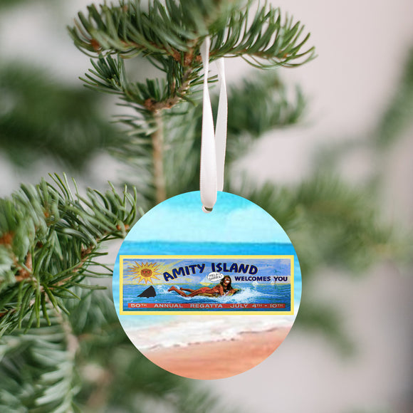 Jaws - Amity Island Welcomes You Billboard (WITH GRAFFITI) Ornament - Get 50% OFF When you By 10 or more! Mix & Match! GREAT GIFT IDEA!