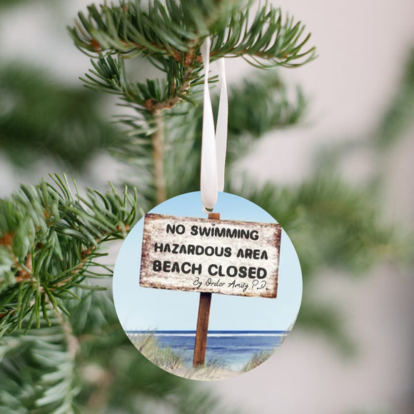 Jaws - No Swimming Hazardous Area Beach Closed Sign Ornament - Get 50% OFF When you By 10 or more! Mix & Match! GREAT GIFT IDEA!