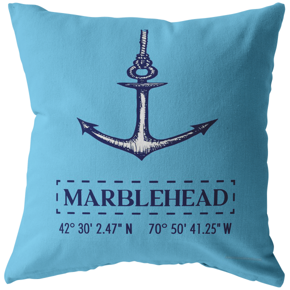Marblehead Anchor Pillow - Blue Bckgrnd