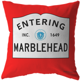 Marblehead - Entering Marblehead Sign - Pillow - Red Bkgrnd