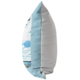 Marblehead Lighthouse Color Sketch Pillow, Blue Bckgrnd