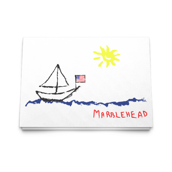 Marblehead - Sailboat & Sun Sketch 5x7 Note Card