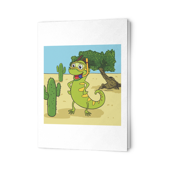 Iguana Cactus Cartoon 7x5 Note Card