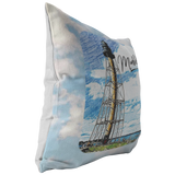 Marblehead Lighthouse Color Sketch Pillow, Cloud Bckgrnd