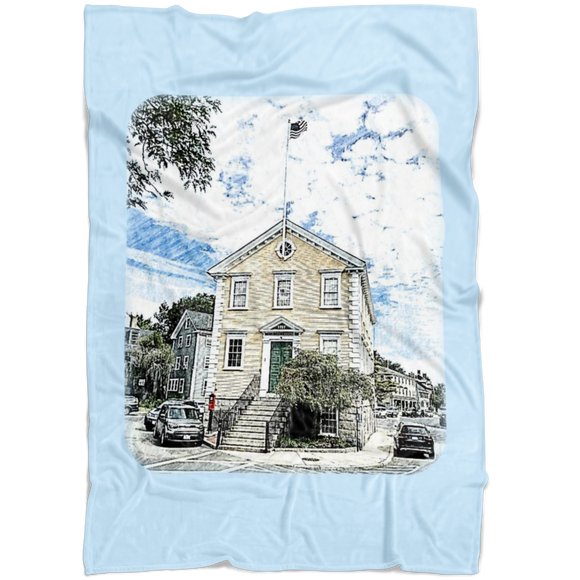 Marblehead - Old Town House Color Sketch - Lt Blue - Fleece Blanket