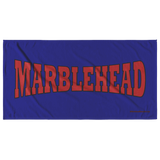 Marblehead Red-Blk Curve - Beach Towel - dk Blue Bckgrnd
