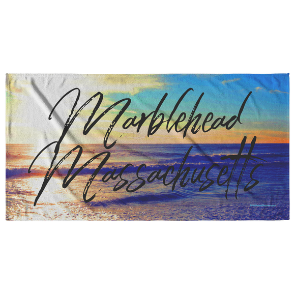 MARBLEHEAD Massachusetts - Beach Towel - Ocean Sun Bckgrnd